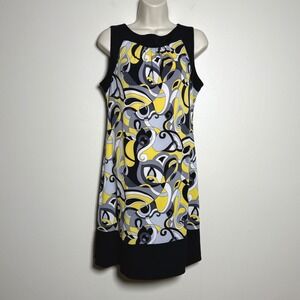 XOXO Womens‎ VTG Mini Dress L Yellow Black Sleeveless Stretch Retro 60s